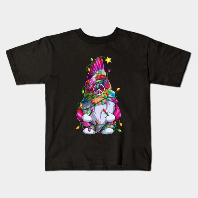 Cute Tie Dye Gnome Christmas Lights Xmas Gnome Lover Kids T-Shirt by Magazine